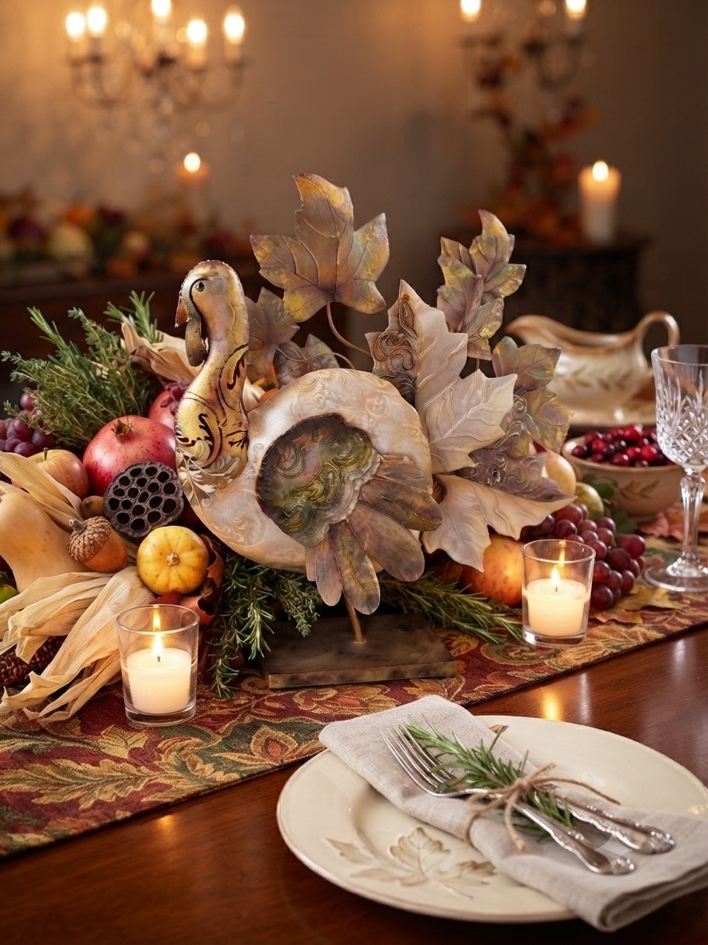 Decorative Harvest Turkey Table Centerpiece - Autumn Colors